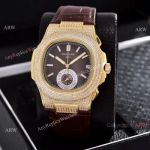 Japan Grade Copy Patek Philippe Nautilus Chrono Watches Gold Diamond Case